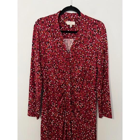 Hobbs London Hatty Jersey Dress Women’s 10 Red Multi Long Sleeve Button Ruched - Picture 5 of 16